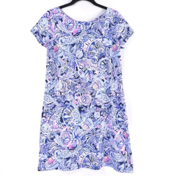 Lilly Pulitzer Short Sleeve Bay Dress Iris Blue Namastay In The Jungle MEDIUM - Picture 4 of 13